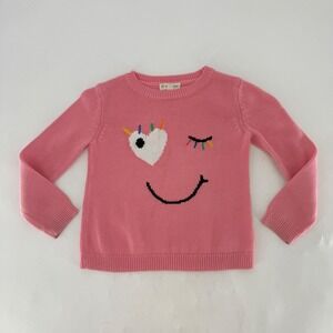 Tucker + Tate‎ Girls Pink Emoji Face Sweater Crew Neck Cotton Knit Top Size 5